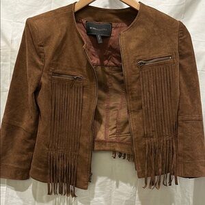 BCBGMAXAZRIA Brown Suede Fringe Jacket